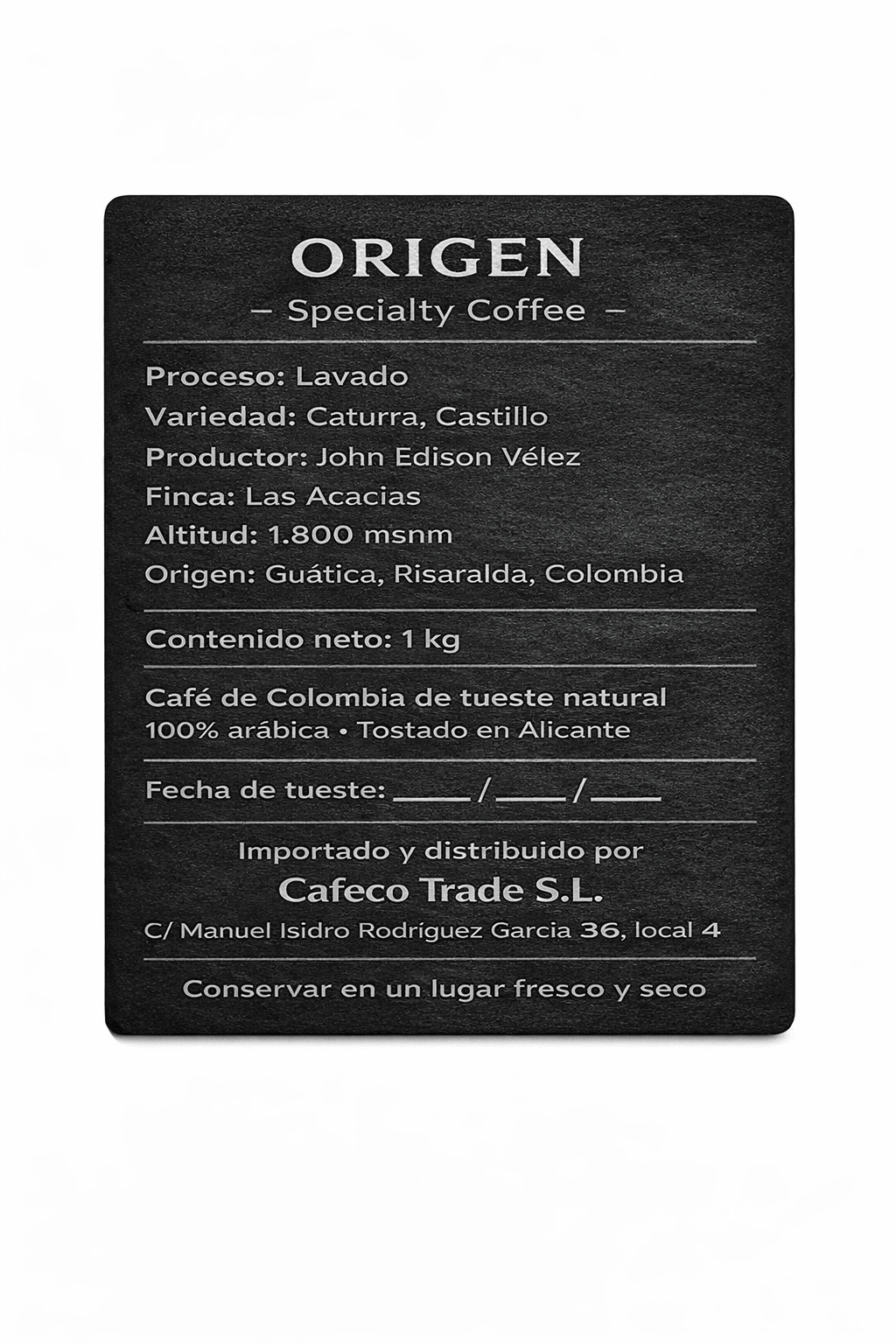 Origen - Caturra y Castillo, Doble Fermentación, Finca Las Acacias - La Guashira Specialty Coffee